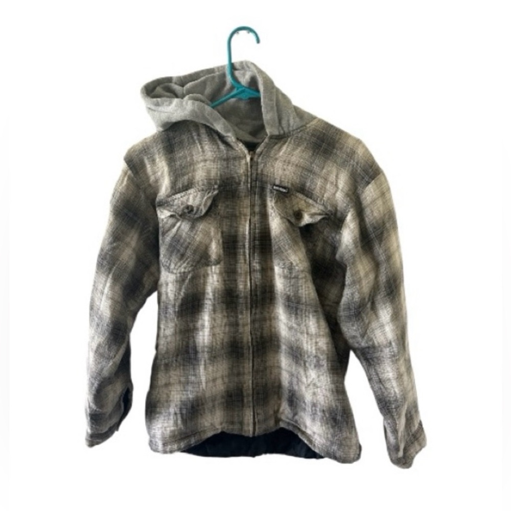 Dickies Hooded Flannel Jacket Shirt Coat Plaid Workwear Distressed Size L